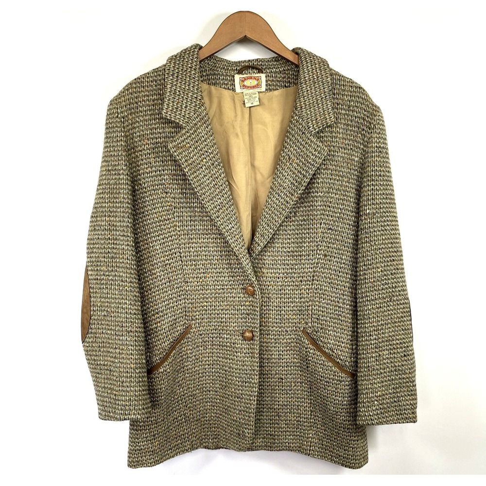 VTG Banana Republic Womens 80s Donegal Tweed Blazer 10 Ireland Elbow Patches
